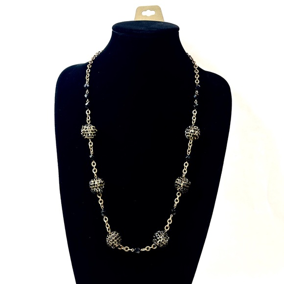 COLDWATER CREEK Black Bead Brass Station Necklace NWT - Picture 2 of 7